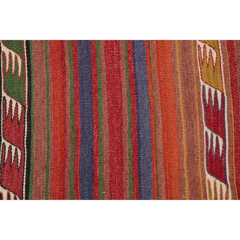 Hand Woven Oriental 100% Wool Carpet Southwestern Tribal Multi-Colored Kilim Runner Rug - 9' 3'' X 4' 3''