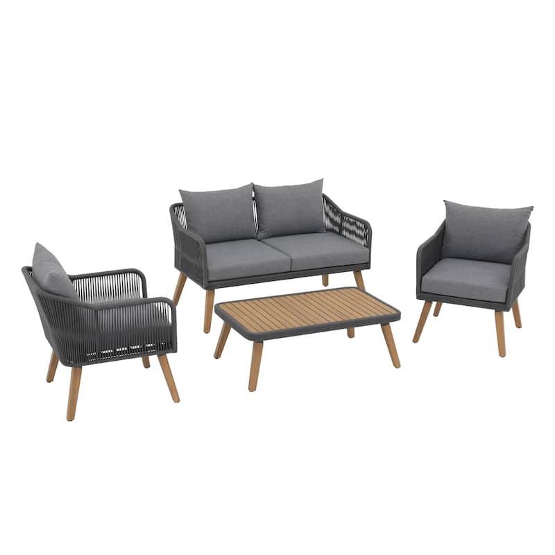 Outdoor 4 Pieces Rope Conversation Set with Cushions
