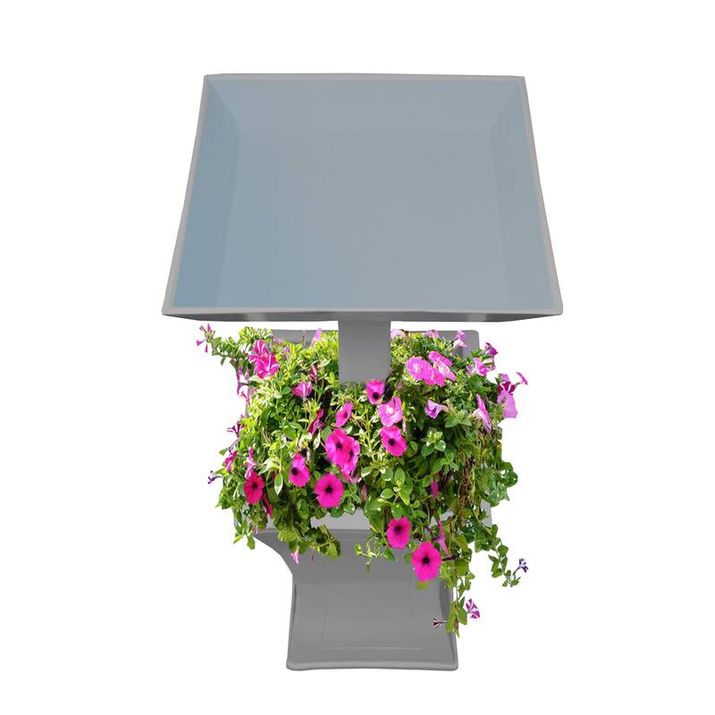 Modern Square Cast Aluminum Metal 40-in Bird Bath and Planter Vase Combo