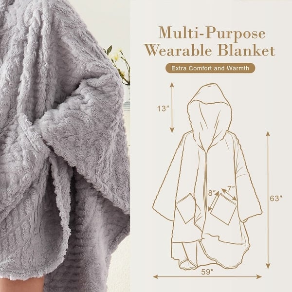 Shawl Pattern Fleece Wraps With Pockets Cozy Hooded Wrap Blankets