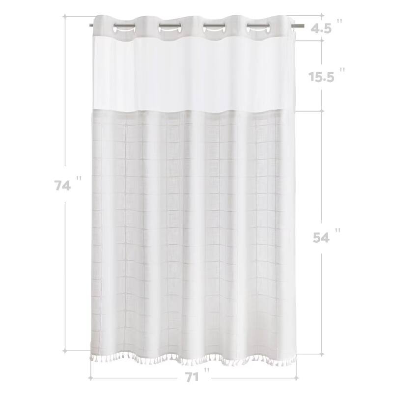 No Hook Geometric Tassels Shower Curtain with Snap-in Liner
