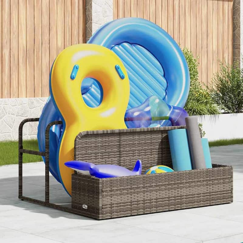 vidaXL Poolside Float Storage Beige/Black/Grey PE Rattan - 39.4 x 43.3 x 22.4