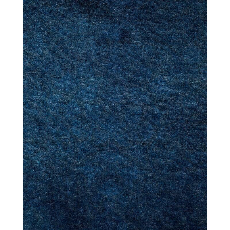 Overton Hand Knotted Wool Vintage Inspired Modern Contemporary Overdyed Blue Runner Rug - 2' 7" x 13' 9"
