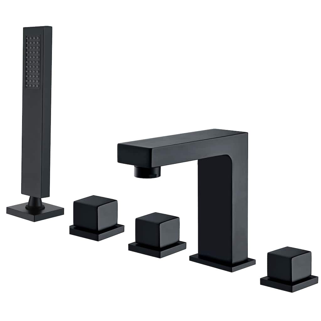 5 Hole Deck Mounted five-piece Bathtub Faucet with Pull-out Handheld Shower Head and Ceramic Valve in Matte Black
