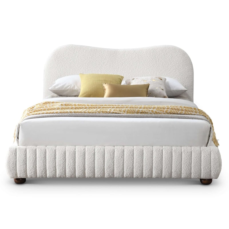 Queen Size Low Profile Platform Bed with Luxurious Boucle Upholstery, Solid Wood Frame, and Modern Design