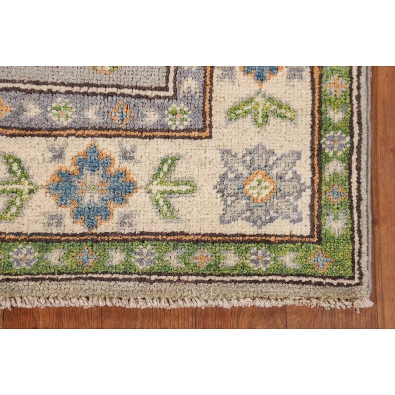 Gray Geometric Kazak Oriental Accent Rug Handmade Foyer Wool Carpet - 2'8" x 4'1"