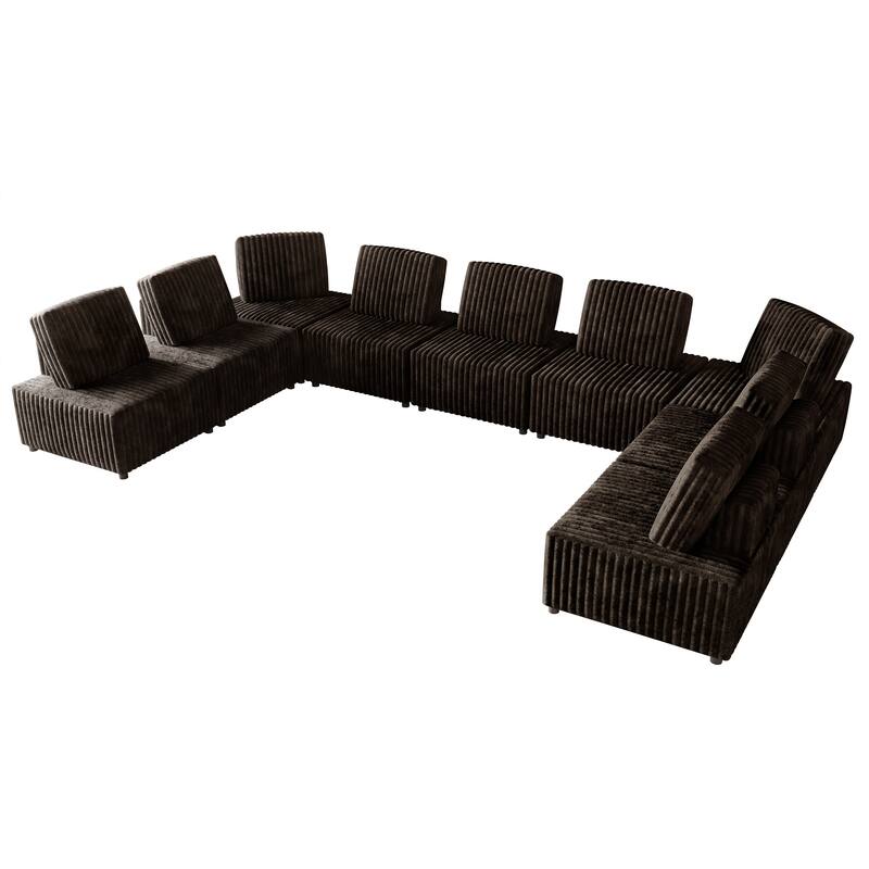 CraftPorch Luxurious Velvet Upholstered 7 Pieces Chair and 2 Corner Seat - Brown - 9 Piece