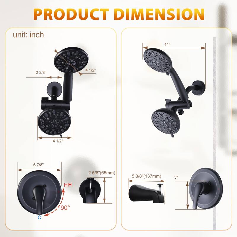 WOWOW Single-handle 7-Spray Dual Shower Head with Tub Spout