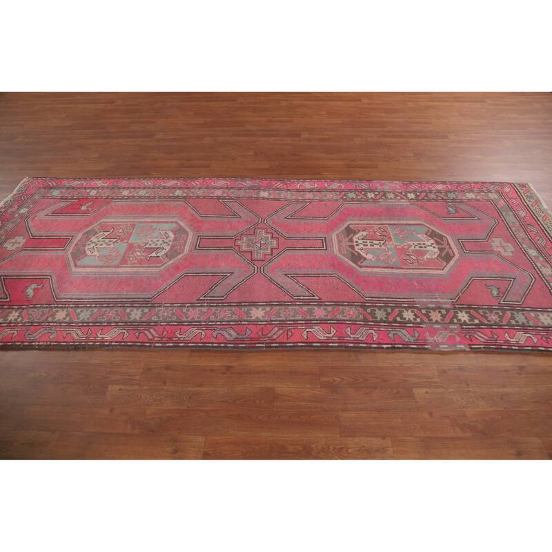 Hand Knotted Oriental 100% Wool Carpet Traditional Tribal Pink Meshkin Runner Rug - 9' 5'' X 3' 9''