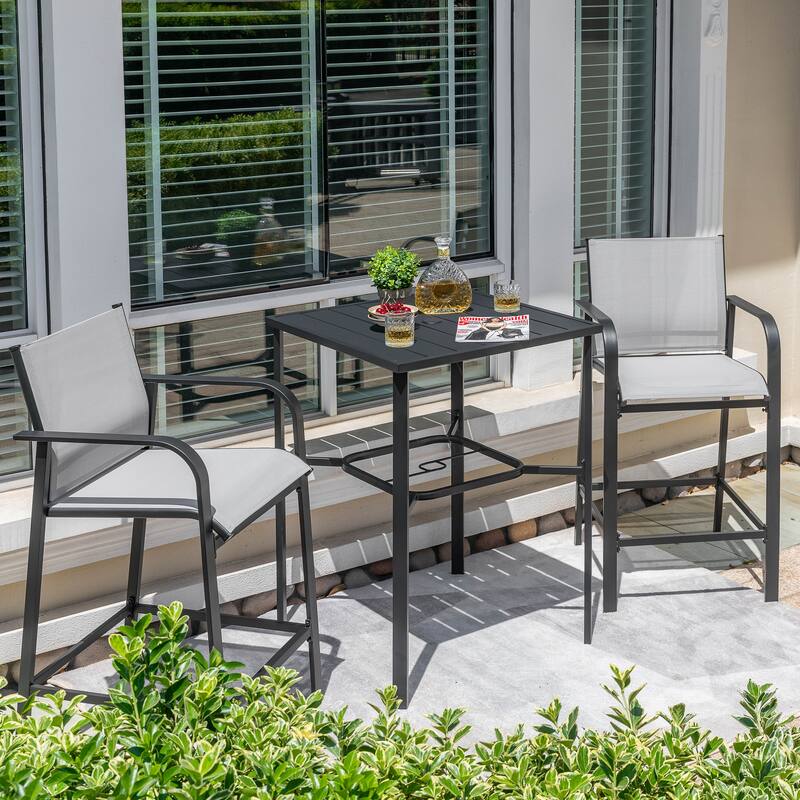 Nuu Garden Outdoor 2-Piece Textilene High Bar Stools, Gray