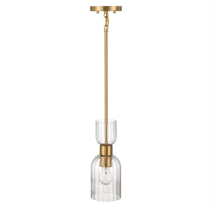 Josephine Metal and Clear Ribbed Glass Ceiling Light - 5.0"L x 5.0"W x 12.8"H