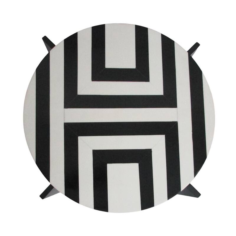 Wood Side Table Round Geometric Top Sleek Base - 23" Black/White - 20.5" x 17" x 22.5"