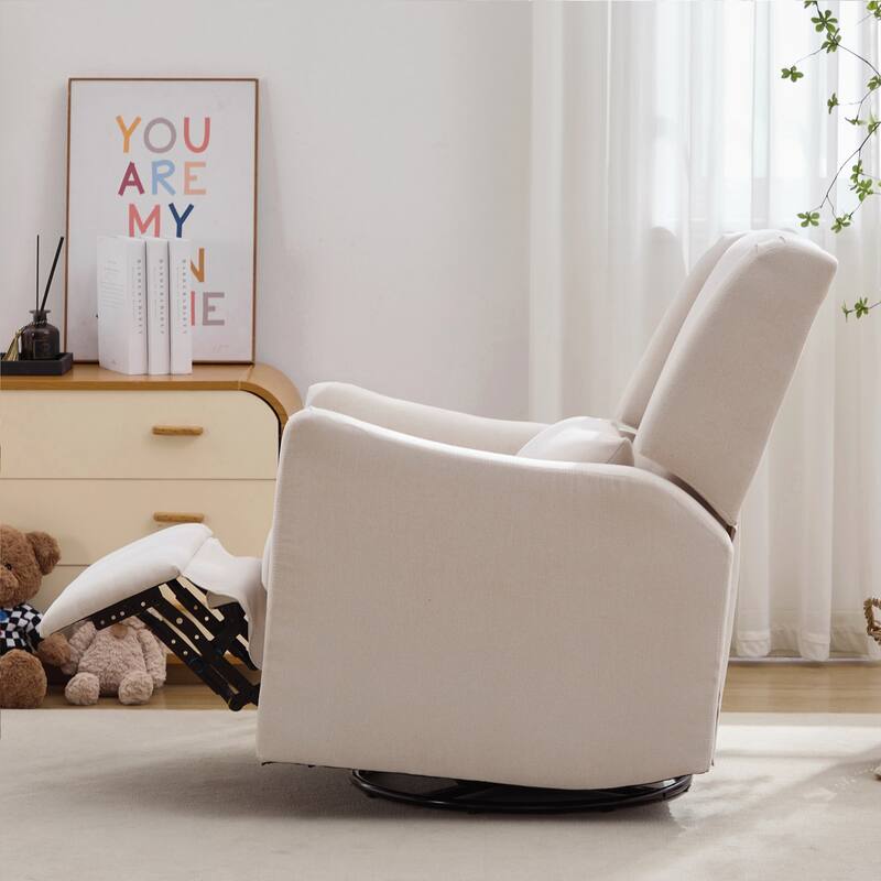 360 Swivel Rocker Recliner Chair, Wingback Accent Chair Nursery Chair with Adjustable Backrest & Footrest, Beige