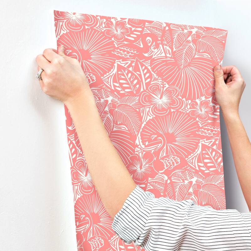 A-Street Prints Idalia Coral Floral Flamingo Wallpaper