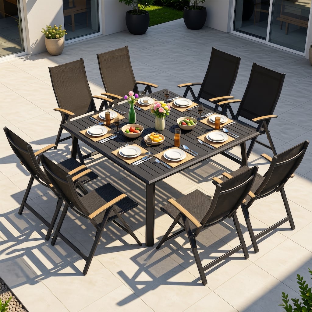 9-Piece Outdoor Patio Dining Set Aluminum Dining Table and Foldable Dining Chairs with Adjustable Back