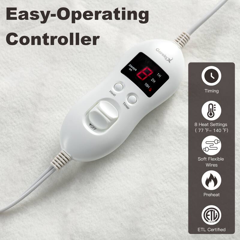 Heated Electric Mattress Queen with 8 Temperature 4 Timing Function - White