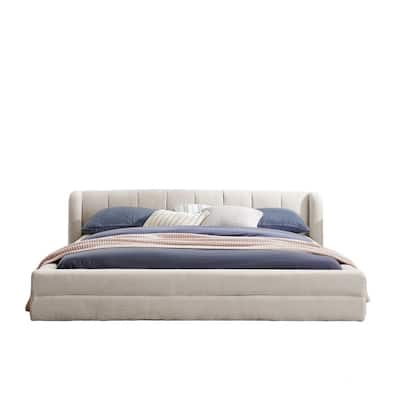 Queen-Sized Chenille Upholstered Bed with Headboard and Solid Frame.