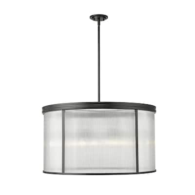 Carnaby by Z-Lite 9 Light Chandelier in Matte Black with Clear Ribbed Glass Shade - Matte Black