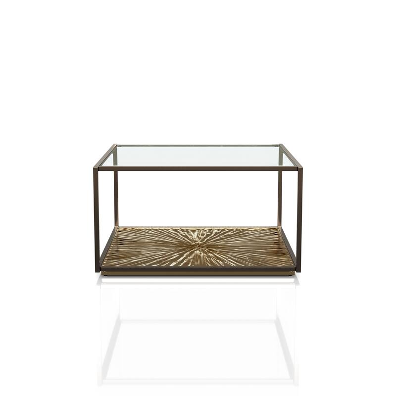 247 Shop At Home Aureum Modern 1-Shelf Coffee Table with Sunburst Base and Tempered Glass Top