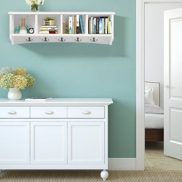 Costway Hanging Entryway Shelf Coat Rack Wall Mounted Storage Cabinets W 5 Dual Hooks Overstock 30669377