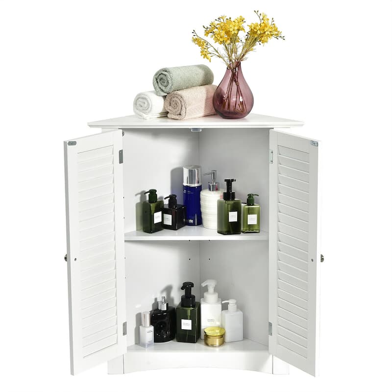 Costway Corner Storage Cabinet Freestanding Floor Cabinet Bathroom w/