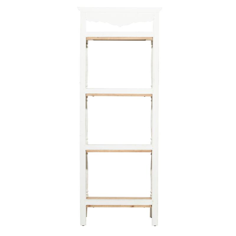 White Wood Intricately Carved 4 Shelves Floral Shelving Unit
