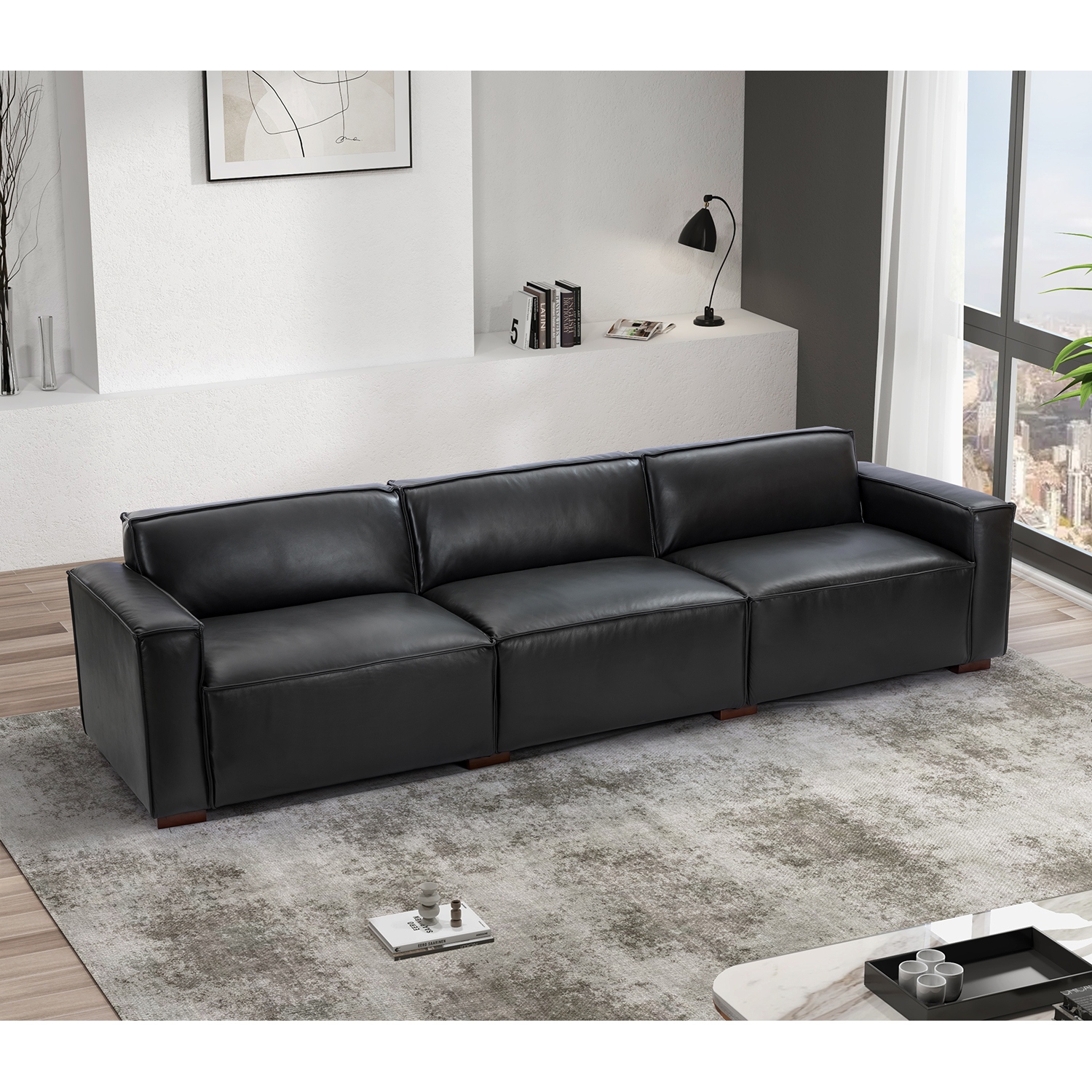 Black leather deals modular lounge