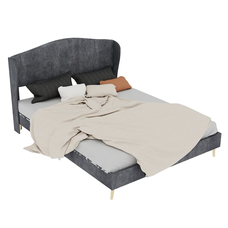 Queen Upholstered Platform Bed Frame with Headboard for Bedroom