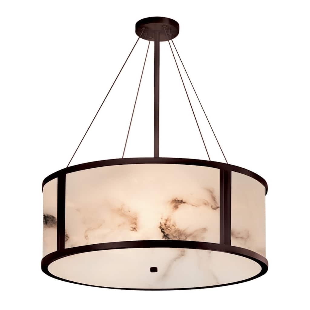 Justice Design LumenAria Tribeca 36-inch Dark Bronze Drum Pendant, Off-white Shade