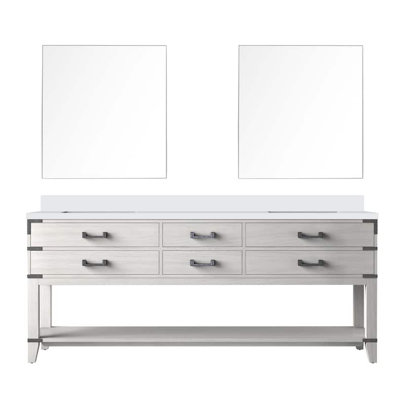 Norwalk Bath Vanity with Quartz Top, Sink and Mirror - 80 inch - White Oak