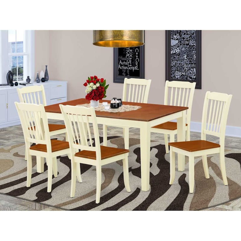 Rectangular Dining Table Set - 7Pc Table & Chair Set - 54/66 Inch Table with Leaf - Modern Farmhouse Design