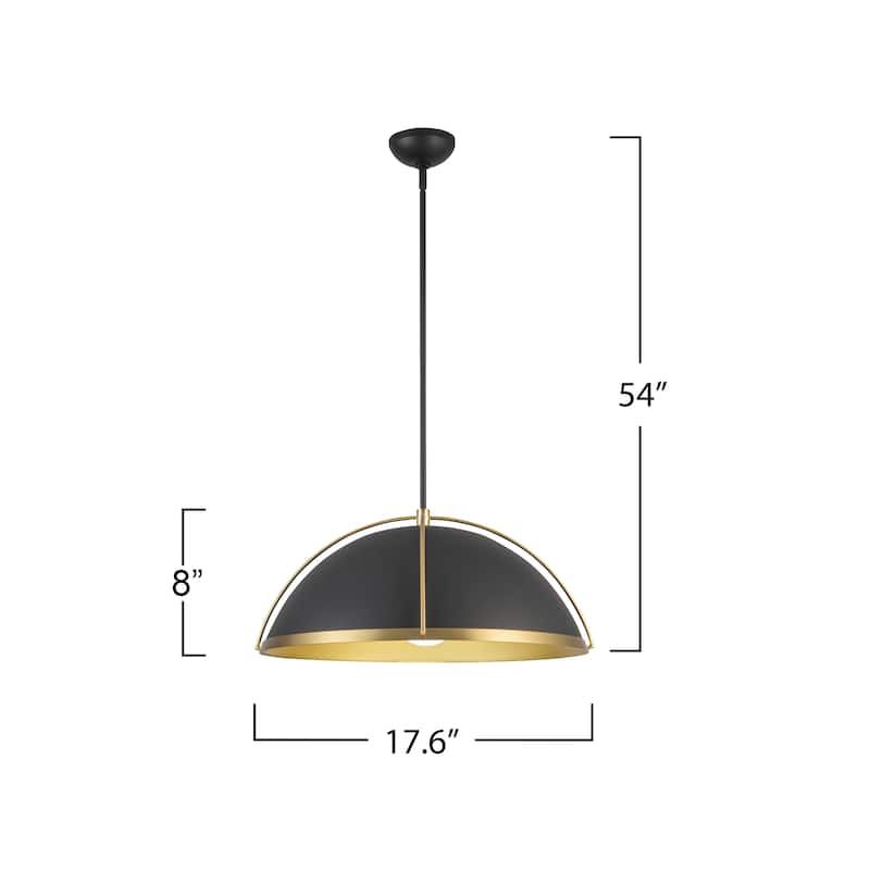 Artcraft Dahlia 1-Light Pendant 17.6" - Semi-Matte Black with Brushed Brass Accent