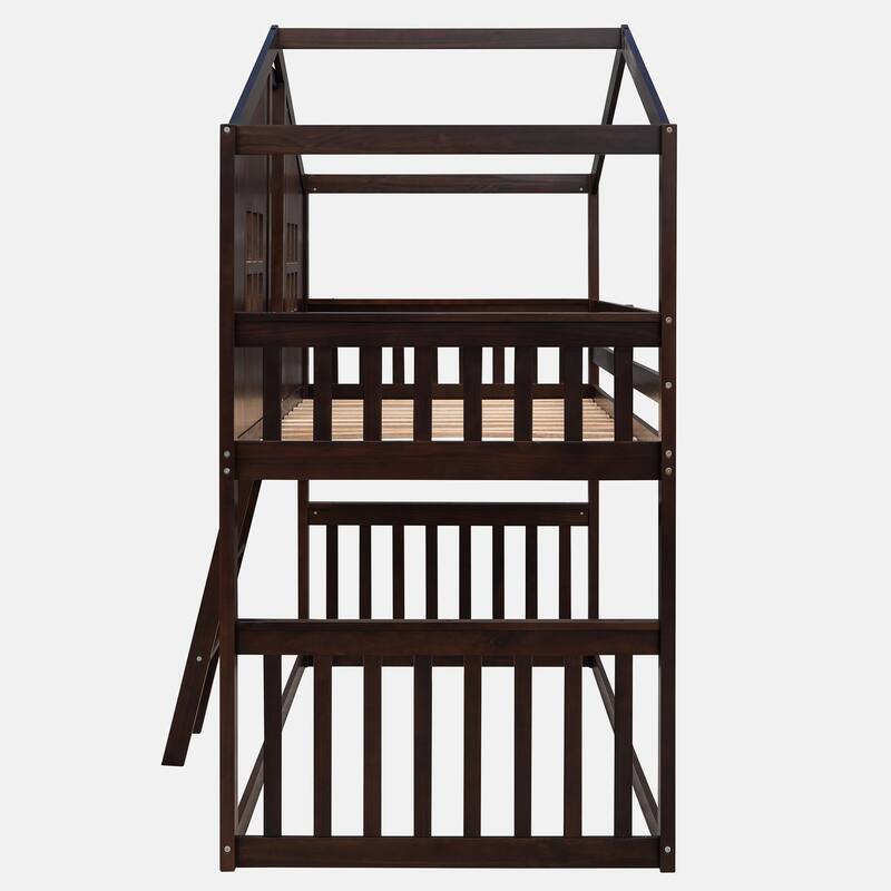 Twin Over Twin House Bunk Bed With Ladder