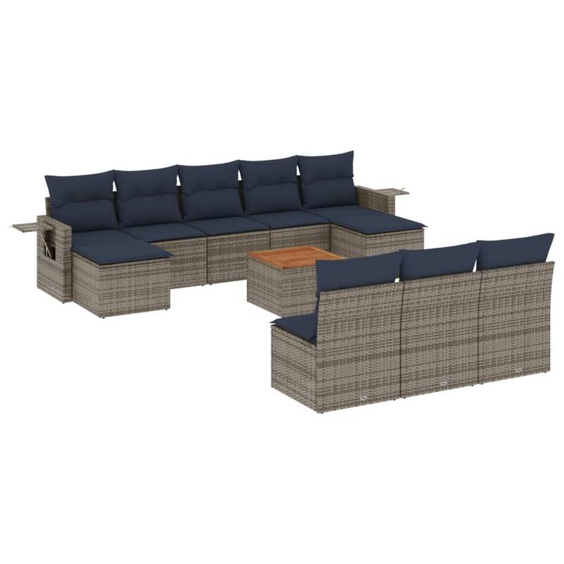 vidaXL 11 Piece Patio Sofa Set with Cushions Black Poly Rattan - 21.7" x 24.4" x 27.2"
