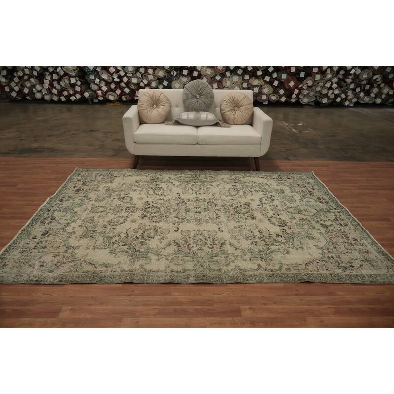 Hand Knotted Oriental 100% Wool Carpet Transitional Floral Beige & Ivories Anatolian Area Rug - 8' 11'' X 6' 6''