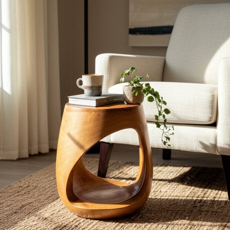 Mungur Wood Accent Table Hollow Base Design Modern Casual - 18" Bronze - 16" x 16" x 18"