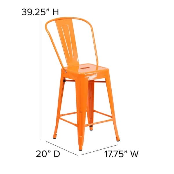 dimension image slide 3 of 9, 24'' High Metal Indoor-Outdoor Counter Height Stool with Back
