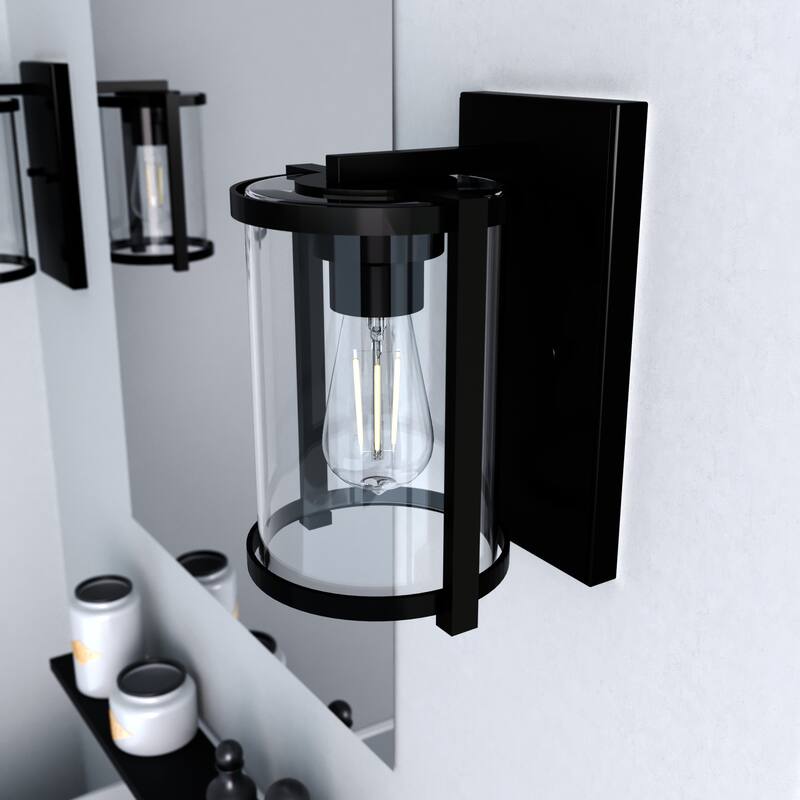Hunter Astwood 1-Light Wall Sconce, Clear Glass, Damp-Rated, Bath or Hall Light - Contemporary, Transitional, Art-Deco - Matte Black