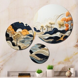 Designart "Grey Orange Line Art Landscape" Abstract Line Living Room ...