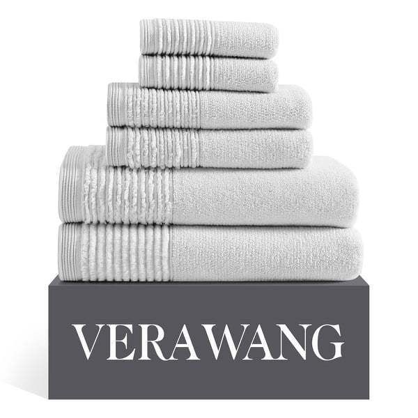 Vera Wang Sculpted Pleat Solid Cotton Multi Size Towel Set - 6 Piece - Light Grey