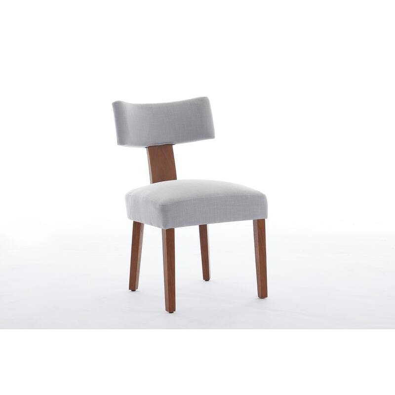 Set of 2 Linen Fabric Modern Armless Dining Chairs With Curved backrest and Solid Wooden Legs for Dining Room Living Room