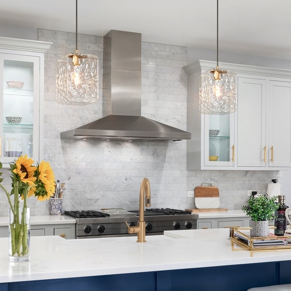 Modern 1 Light Stain Gold Textured Glass Pendant Light Fixture Rectangular Shade Kitchen Island Light for Dining Room