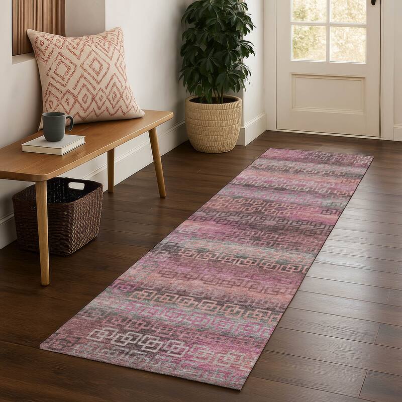 Premium Washable Super Soft Modern Stripe Mayfield Rug - Pink - 2'3" x 7'6"