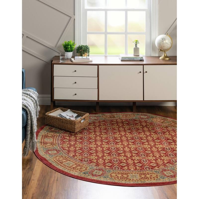 Traditional Cassia Collection Area Rug - Red - 3'3" Round