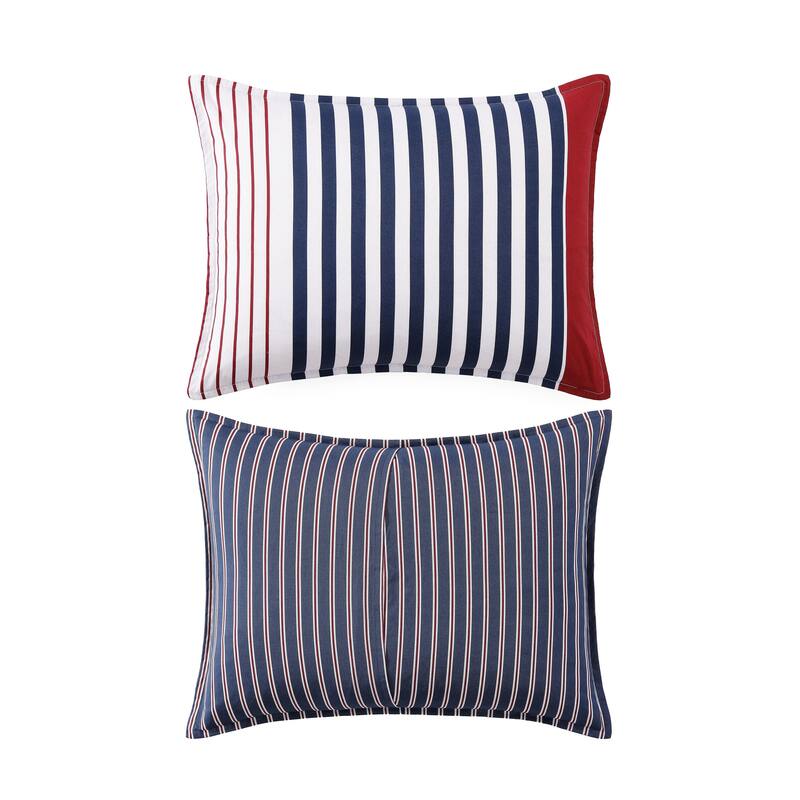 Tommy Hilfiger Brooklyn Stripe Cotton Reversible Blue Comforter Set