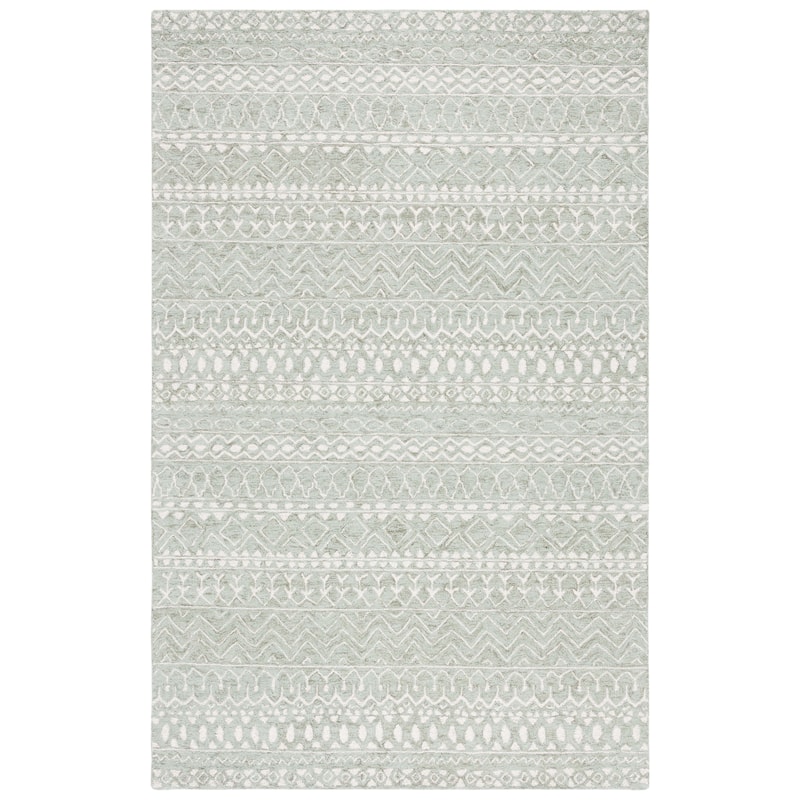 SAFAVIEH, Handmade Micro-Loop Fedosia Wool Rug - 6' x 9' - Sage/Ivory