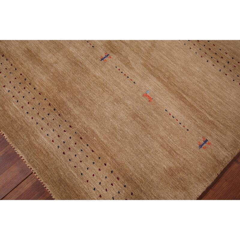 Tribal Gabbeh Oriental Area Rug Hand-Knotted Brown Wool Carpet - 4'10"x 6'5"