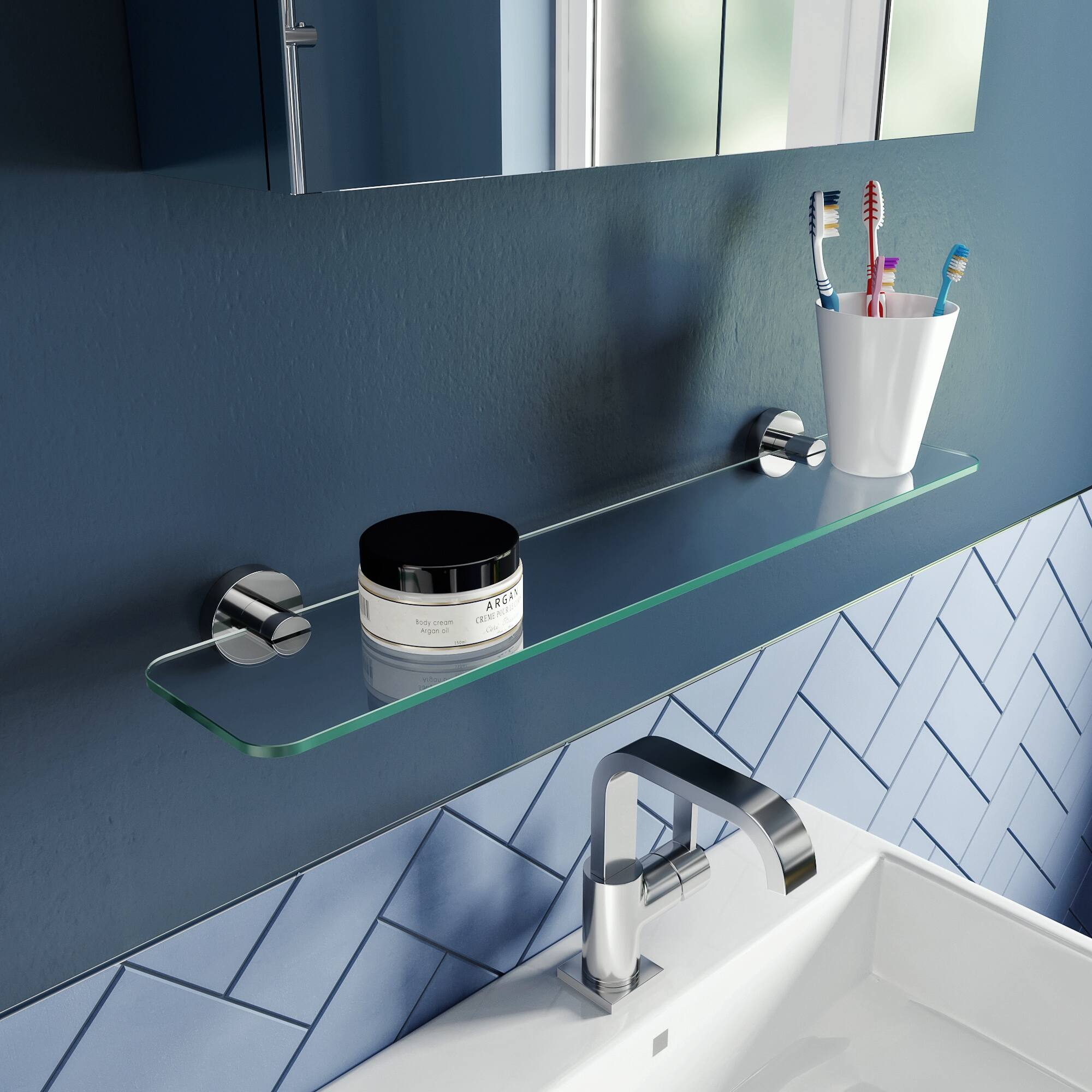 Croydex Metra Flexi Fix Bathroom Shelving, Screw or Glue Easy Fit Wall