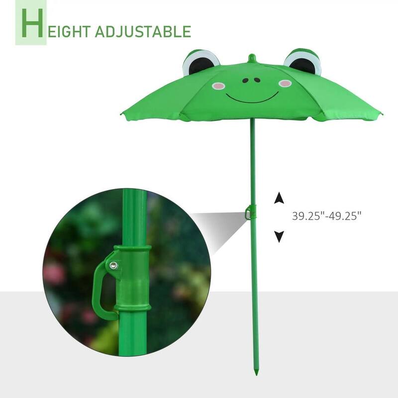 Folding Kids Picnic Table Set,Frog Pattern,Adjustable Umbrella,Garden