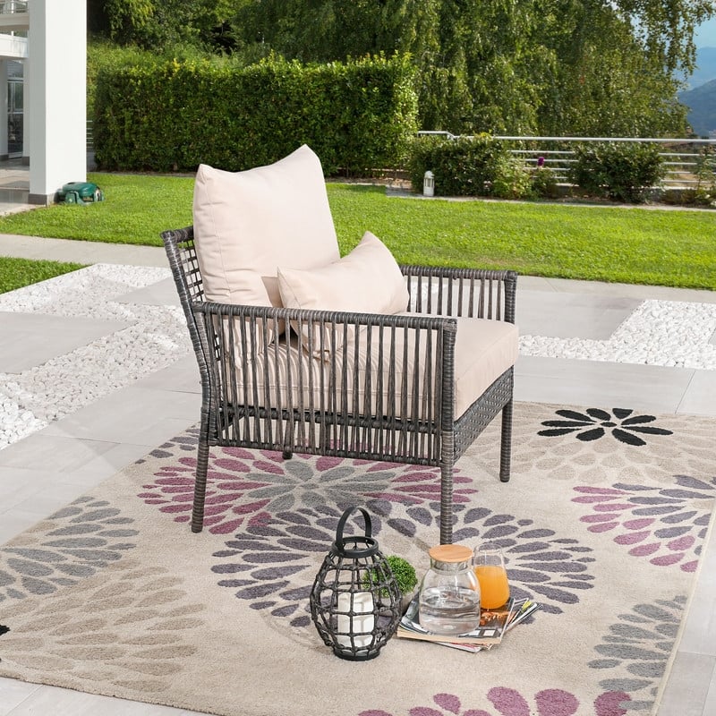 Outdoor Wicker Chair with Cushions and Pillow - Armrest